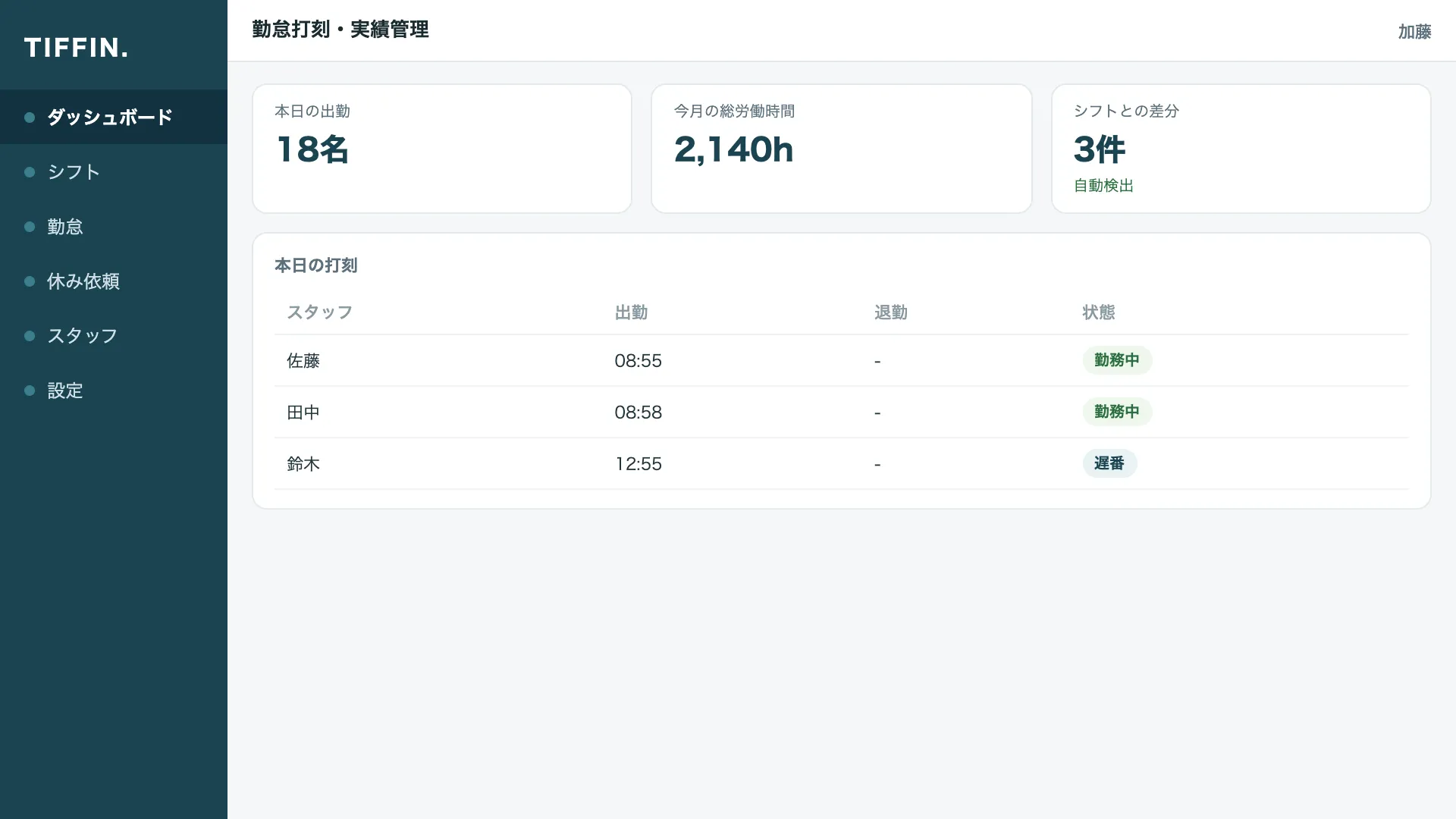 勤怠打刻・実績管理